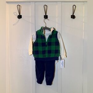 NWT Carter's Green and Navy Blue Plaid Vest Set With Pants Size 12 Months